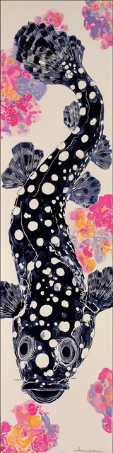 Free printable fish bookmark featuring dark fish with white dots